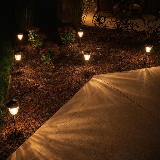 8 Pack Solar Pathway Lights Outdoor, IP65 Waterproof Dusk to Dawn Warm White Landscape Lighting - Stainless Steel Glass Garden Yard Walkway Lights