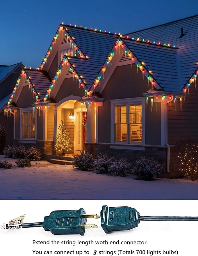 C7 Vintage Christmas Lights, 25Ft Ceramic Multicolor Christmas String Lights with 27 5W Glass Bulbs, Waterproof Connectable Christmas Decorations for House Roofline Backyard Wedding Holiday Party