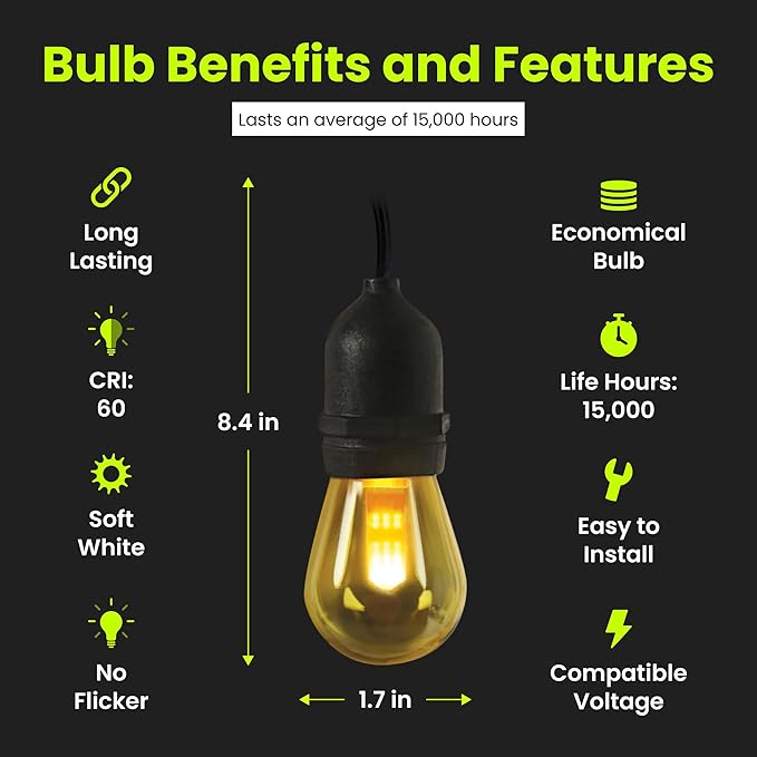 Feit Electric LED String Lights with Flame Bulbs Effect, 12ft Commercial Grade and - Outdoor Security Flood Light | Lumora
