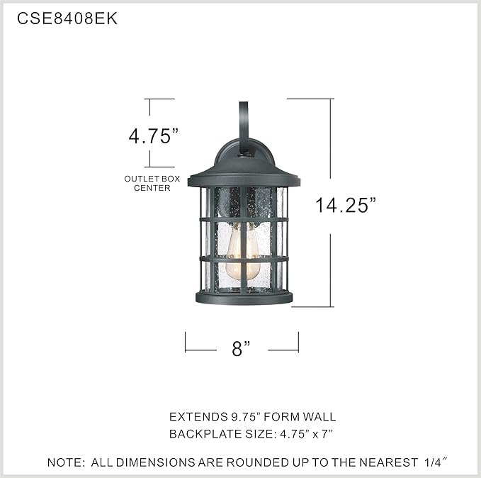 Quoizel Coastal Armour Crusade 1-Light Earth Black Outdoor Wall Lantern, Craftsman Style Wall Light with Seedy Glass, Marine-Grade Durability, Outside Light for Patio, Porch, Front Door, or Garage