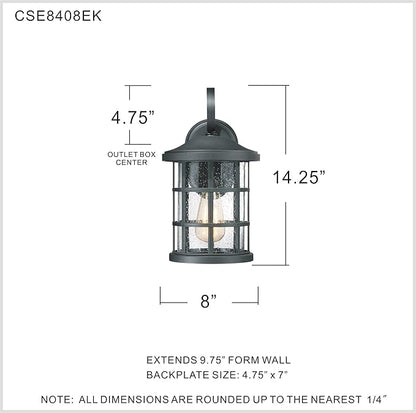 Quoizel Coastal Armour Crusade 1-Light Earth Black Outdoor Wall Lantern, Craftsman Style Wall Light with Seedy Glass, Marine-Grade Durability, Outside Light for Patio, Porch, Front Door, or Garage