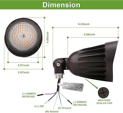 25 Watt LED Spot Light - 3,500 Lumens - Color Selectable 30K/40K/50K - 42°Beam - Knuckle Conduit Mount - LED Landscape Flood Light - 80W MH Equivalent UL and DLC Certified (12-Pack)