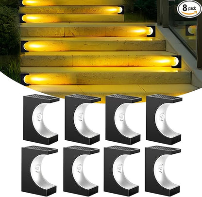 Solar Step Lights 8 Pack, Stair Lights Outdoor Waterproof, LED Step for Outside, Outdoor Solar Powered Step Lighting for Patio Decor, Deck, Porch, Front Door, Walkway (Warm White)