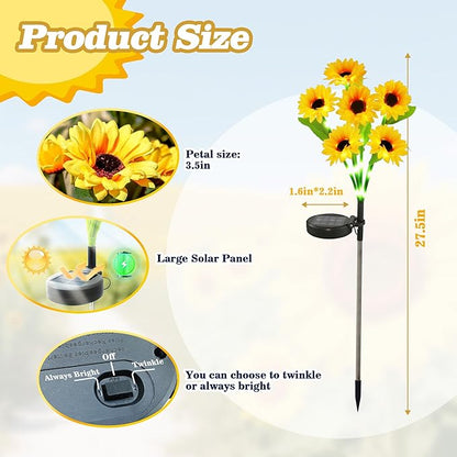 Anothera 4Pcs Solar Sunflower Lights Features Flashing or Steady-on Modes, Waterproof Sunflower Garden Lights for Outdoor Patio, Lawn, Valentine's Day Gifts for Wife and Girlfriend