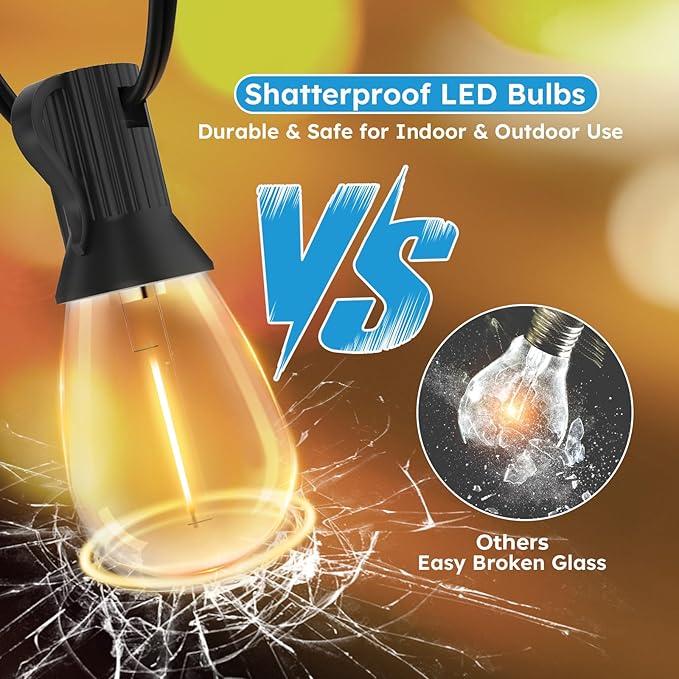LED Outdoor String Lights, 100FT Waterproof Patio Lights with 32 Shatterproof S11 Plastic Bulbs, 2700K Warm White Edison Hanging Lights for Backyard, Garden, Porch, Bistro