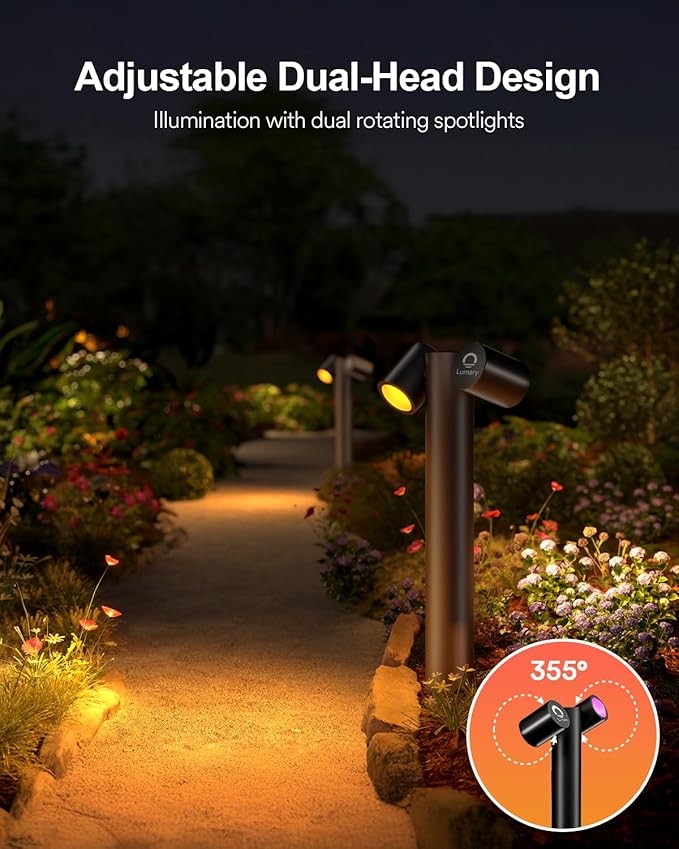 Lumary Smart Pathway Lights Pro 700LM, RGBAICW Color Changing Landscape Lights with 8 Adjustable 355° Spot Lights | Lumora