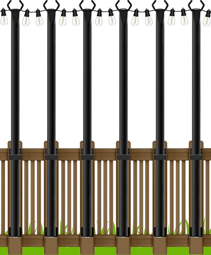LETIANPAI 6 Pack String Light Poles,5 Ft Metal Poles with Fence Bracket for Outdoor String Lights,Outdoor Light | Lumora