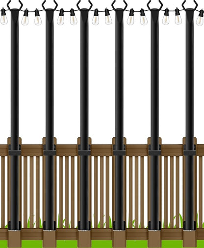 LETIANPAI 6 Pack String Light Poles,5 Ft Metal Poles with Fence Bracket for Outdoor String Lights,Outdoor Light Poles with Fork,Poles/Post/Stand for Outside