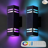Up Down Wall Sconce RGB Color Changing Lights 1200lm, Dusk to Dawn Outdoor Lighting Fixture 2 Pack, Milight Remote | Lumora