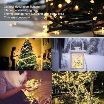 Fairy Black String Lights with Memory Function. Extendable 33ft 100 LED Plug in Cozy Warm White Decorations for Christmas Xmas Tree, Garden, Party, or Home, creating magical indoor outdoor Ambiance