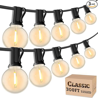 RTTY Classic 300FT Modular Professional Outdoor String Lights System with 111 G40 Bulbs (3x100FT) - Configure for Estate Borders, Multi-Area Event Sites, Commercial Corridors & Permanent Installations