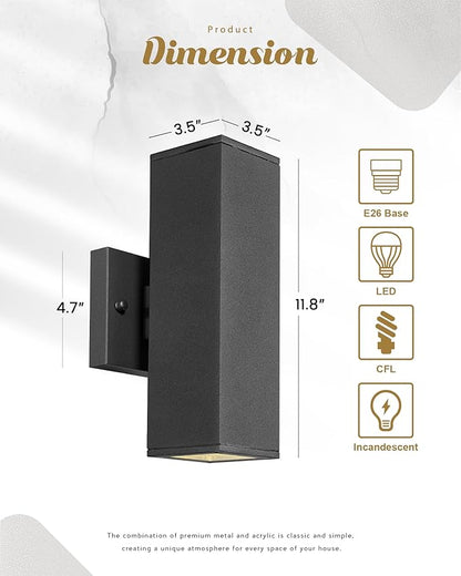 Ken & Ricky Outdoor Wall Light Fixture,Exterior Lighting Fixtures,Dusk to Dawn Modern Sconce Lights for Porch Patio Garage Front Door (Black,Square,with Sensor,1PK)