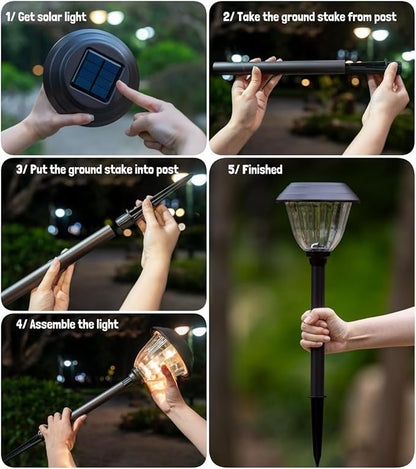 Landscape Lighting Solar,Tall Metal and Glass Path Lights Solar Powered with Waterproof for Garden, Pathway, Driveway,Yard, Patio (5Pack, Warm White)