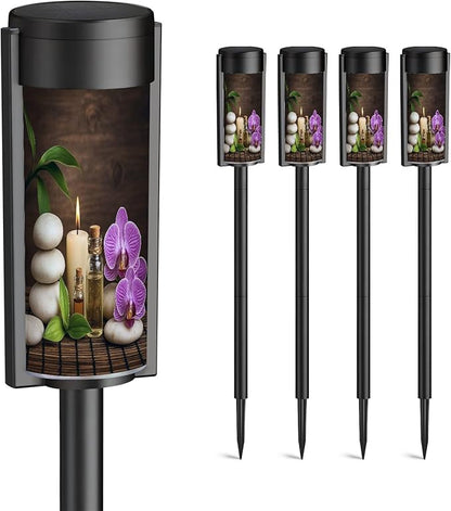4 Pack Solar Pathway Lights Outdoor Waterproof Massage Oil White Zen Balance stonesorchid Bamboo Leaves Solar Garden Lights LED Landscape Lighting for Yard Walkway Lawn Garden Decor