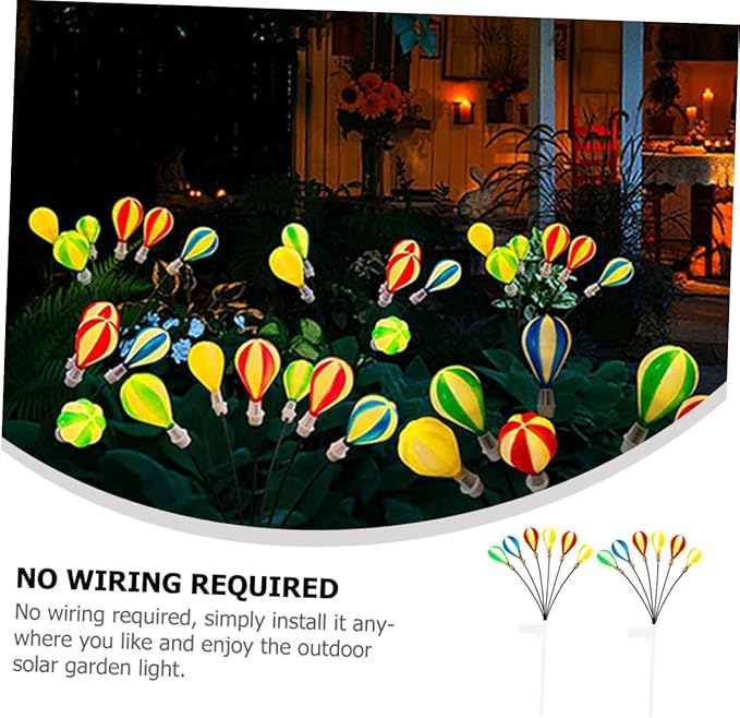 VANZACK Solar-Powered Garden Lights 2 Pack Air Balloon Shape Decorative Stake Lights Led for Outdoor Yard Decorations Automatic Night Lighting Energy-Saving