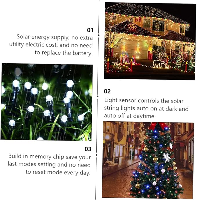 DOITOOL 2sets Solar Led Lights String Led Beads for Garden Patio Wedding Christmas Decor