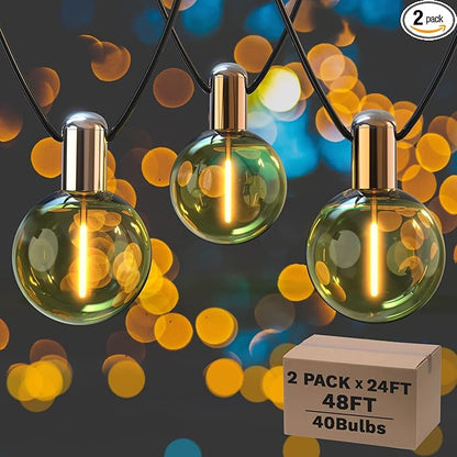 L.A. NOVA String Lights Indoor, 2pack, G50 with 20 Shatterproof Bulbs LED Vintage 24Ft*2 Lights for Bedroom Decor, Pluggable Filament, Transformer Extension, Dimmer…