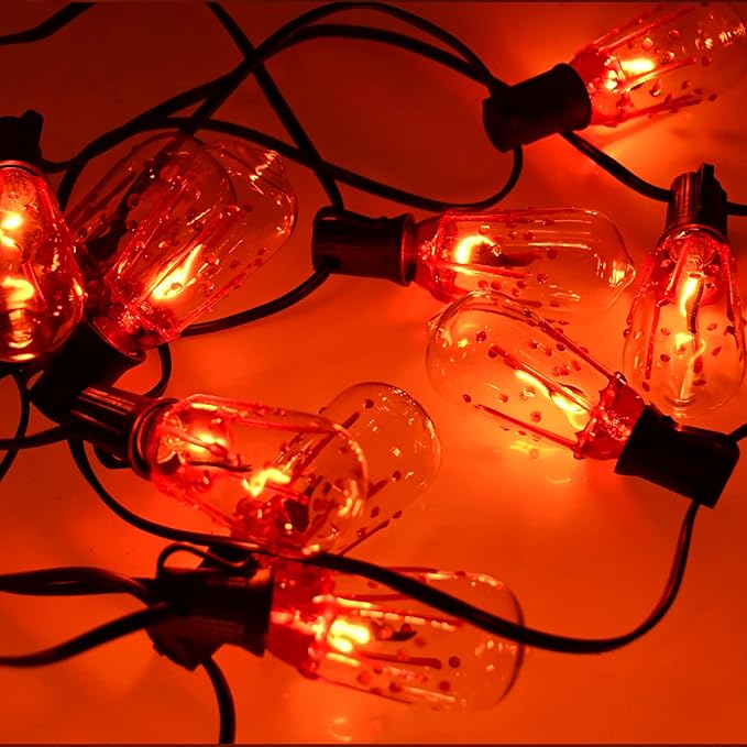 Halloween Decorations Lights, 10Ft Flicker Flame Halloween String Light with 10 Flicker Flame ST40 LED Bulbs, Outdoor Spooky Lights for Patio Balcony Party Decoration, Black