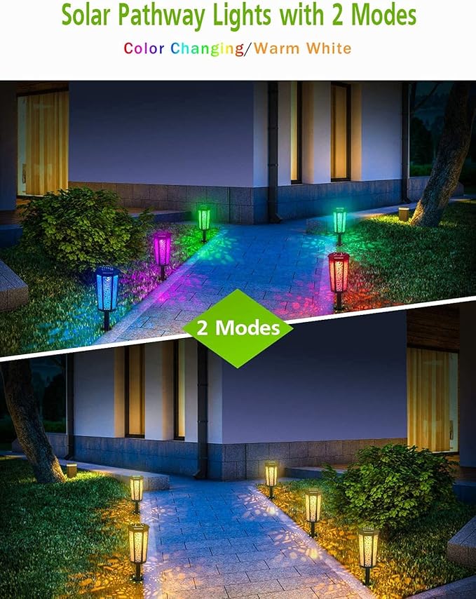 cjc 2 Pack Solar Pathway Lights, Auto On/Off Waterproof Outdoor Solar Garden Lawn Lights 2 Working Modes Decorative LED Landscape Lights for Path, Patio, Yard, Lawn, Walkway, Driveway, Pool