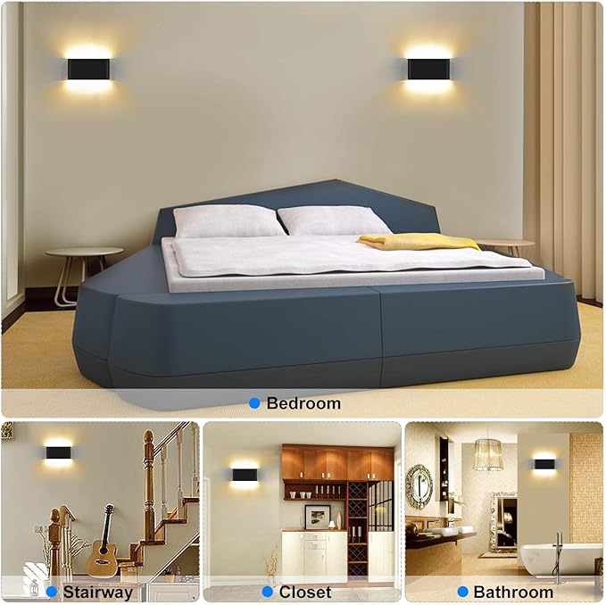 Kawell 12W Waterproof Modern Wall Sconce LED Wall Light Up Down Aluminum Wall Lamp LED Indoor Outdoor for Bathroom Living Room Bedroom Hallway Lounge Porch Corridor, Black 3000K