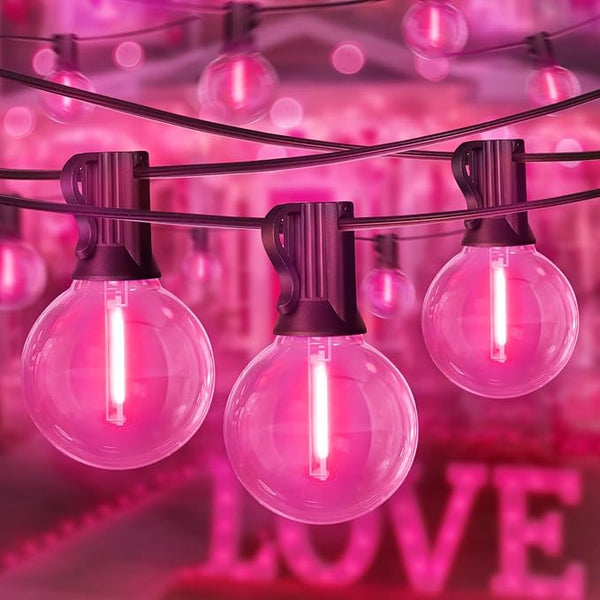 LAMPHOME 26FT G40 LED Outdoor Valentine's Day String Lights, Pink Valentines Decorations Lights with 13 | Lumora