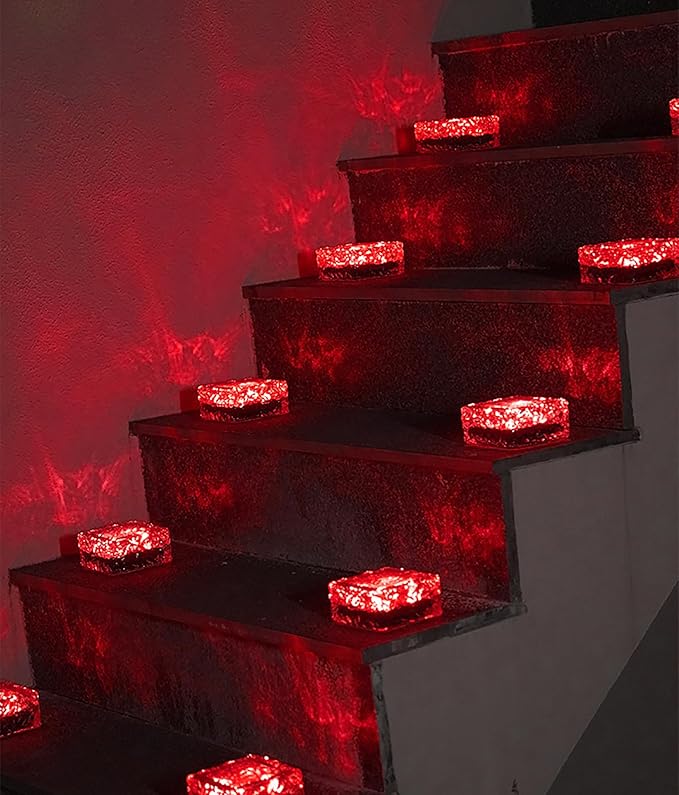 keeda Solar Brick Lights Waterproof Solar Path Ice Cube Lights Outdoor LED Decorative Ice Block Floor Tile Lights for Garden, Pathway, Patio, Walkway (Red, Pack of 4)