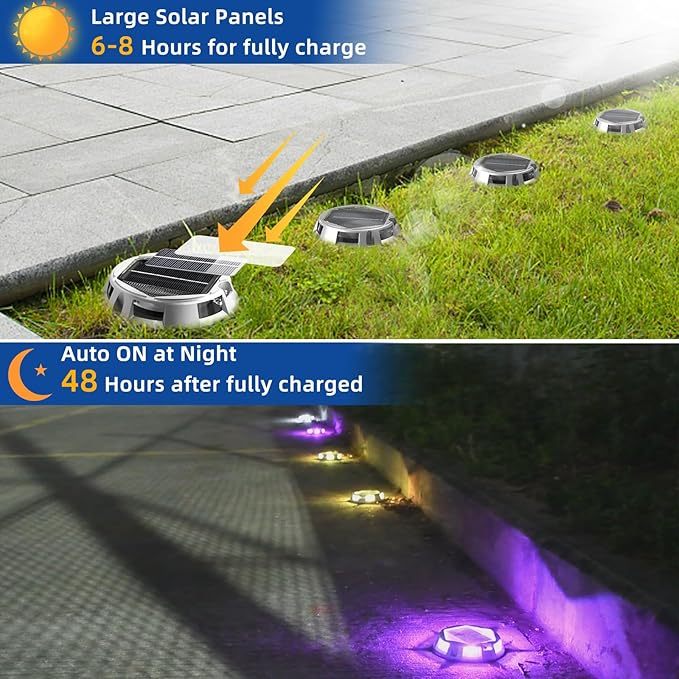 Sumaote Solar Driveway Lights 2 Pack with 9 Fixed Colors & 3 Dynamic Modes | Solar Dock Lights | RGB Color Changing IP67 Waterproof Outdoor Lights for Deck, Pathway, Stairs, Dock