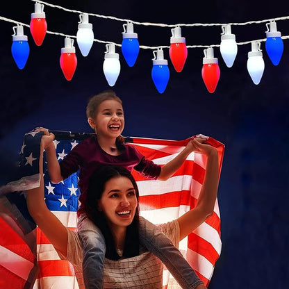 Red White and Blue Lights 25Ft C7 LED Christmas Light with 25 Shatterproof 4th of July Decorations String Lights, Plug in Patriotic Light for Outdoor Indoor July 4th Party Decor
