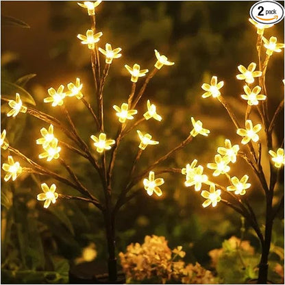 WXZQHF Solar Garden Lights Outdoor, 20 LED Cherry Blossom Lights with Adjustable Stems, Multi-Color Solar Flower for Yard, Lawn, Patio & Pathway (IP65 Waterproof) (Warm White Cherry - 2 Pack)