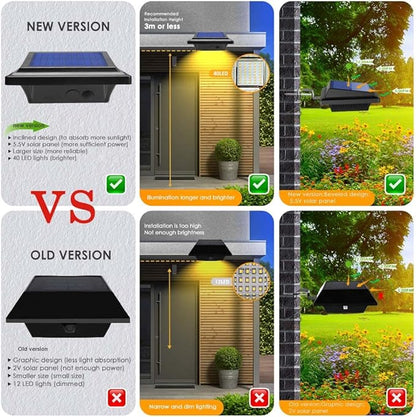 Gutter Solar Patio Decor Lights, 40 LED Deck Outdoor Waterproof Fence for Wall Backyard Porch, Pool, Step Stairs, Yard, Garden, Pathway (2Pack-Black, Warm White)
