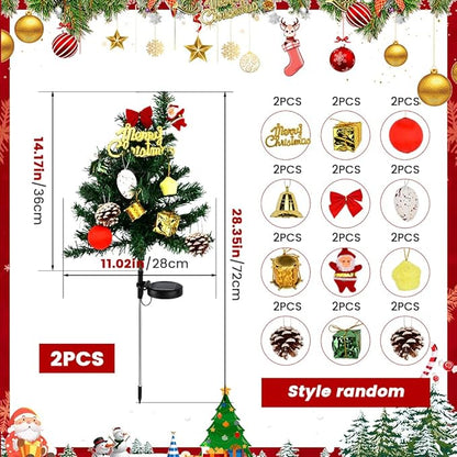 2pcs Solar Christmas Tree Lights Outdoor Decoration, Waterproof Solar Xmas Tree with Flashing LED Lights, for Yard Front Porch Pathway Grave Cemetery Decor