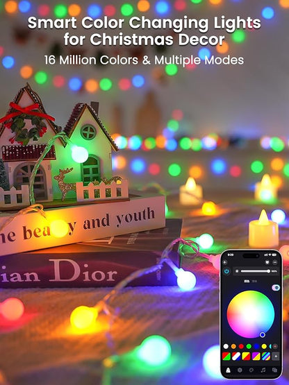 2026 New 46ft Smart Color Changing Easter Lights Outdoor Indoor | 100 LED RGB Globe Pastel String Lights App Control with Remote & Timer, Fairy Light Plug in Waterproof Easter Decor Girl's Bedroom