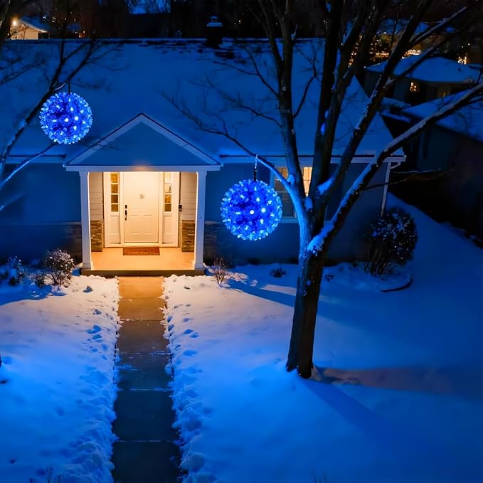 LUCKY SHINE 50 LED Blue Sphere Light, Commercial Grade 6" Starlight Sphere Lights, for Christmas Trees, Windows, Porches, Gate.