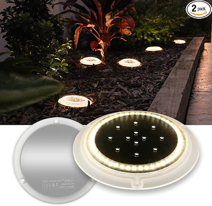 Solar Dock Lights, Crazy 48 LEDs Super Bright Disc Driveway Light, Outdoor Waterproof Flat Low Profile, Anti-Trip & Anti-Slip for Marine, Ground, Pool, Pier, Deck (Warm White, 2Pack)