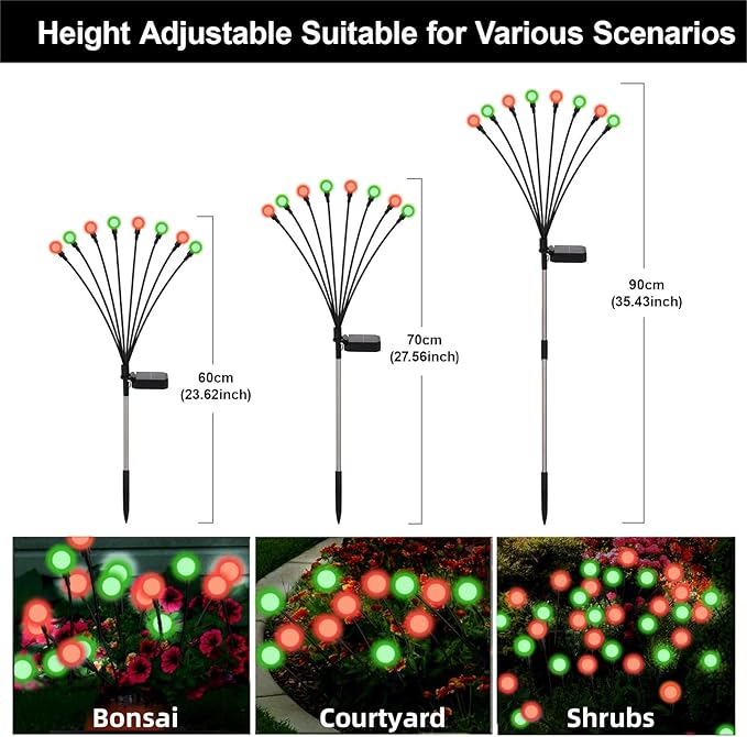 Swaying Solar Firefly Lights Outdoor, 8 Modes Red and Green Firefly Swaying Solar Garden Lights Waterproof for Outside Christmas Yard Patio Pathway Plant Landscape Garden Decor(R&G 4 Pack)