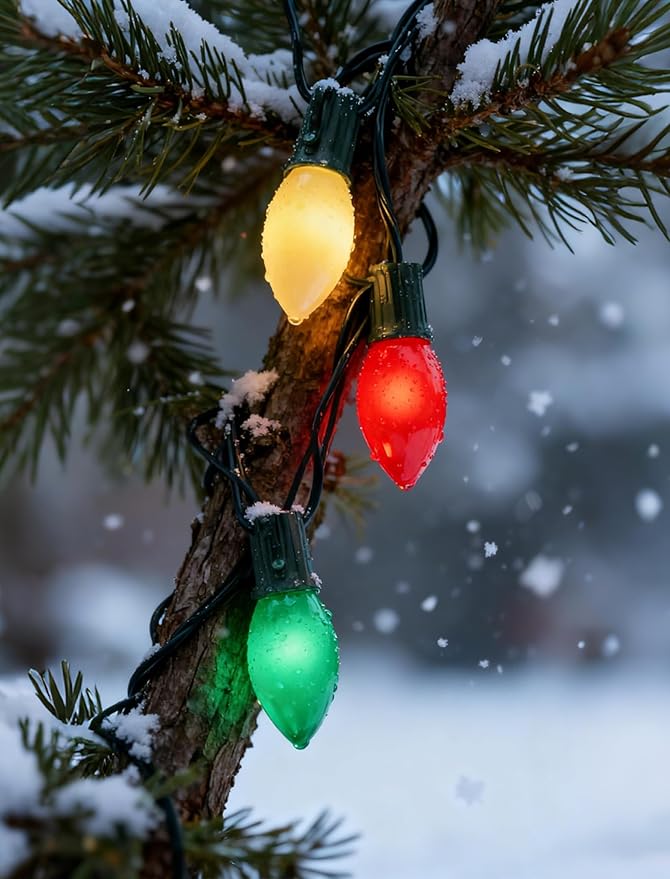 25Ft Vintage Christmas Lights C9 LED Red Green and White Outdoor String Lights with 26 C9 Bulbs (1 Spare) | Lumora