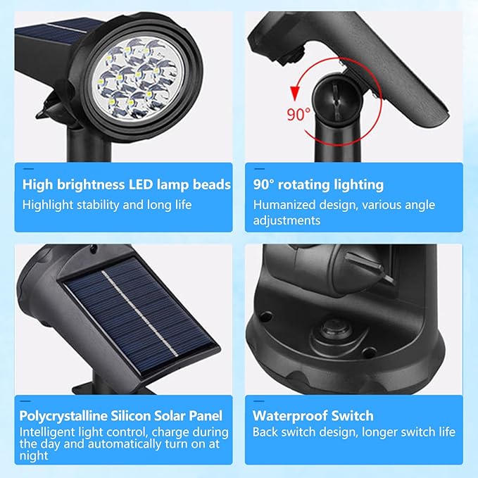 Solar Spot Lights Outdoor，Solar Lights Outdoor Waterproof IP68，Dark Sensing Auto On/Off，Suitable for Garden | Lumora