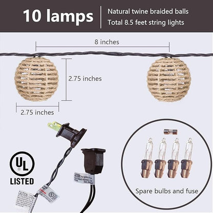 Outdoor-String-Lights-Waterproof, Boho String Lights for Patio, Garden, Porch, Balcony, Gazebo Decorative (Twine Ball)