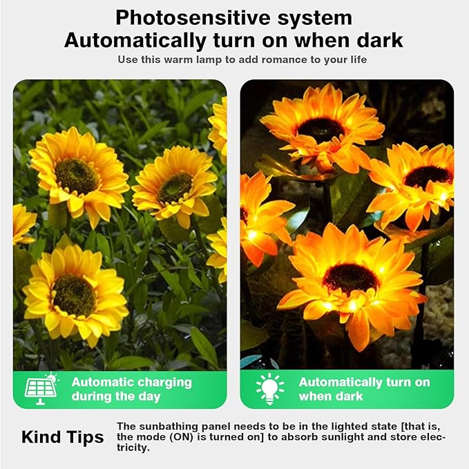ZPSHYD Solar Sunflower Lights, IP65 Waterproof Outdoor Garden Auto ON/Off Solar Decorative Lights for Backyard | Lumora