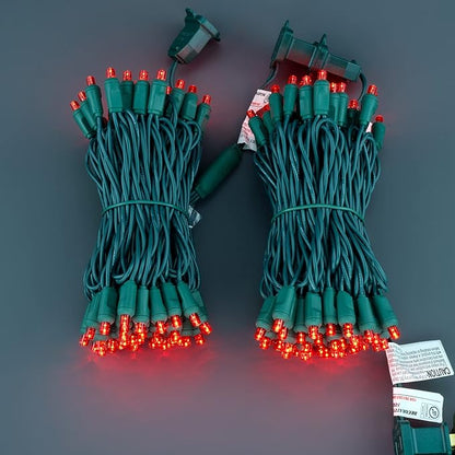 YULETIME Red One-Piece Wide Angle Christmas Lights 140 Count 48 Feet, 2 Sets 70 LED 24 ft High Waterproof 5mm UL Certified String Light (Red)
