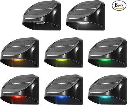 8 Pack Solar Fence Lights Outdoor, Solar Deck Lights with RGB 10 Mode, Waterproof Fence Light for Outside Stairs Backyard Patio Pool Railing Outdoor