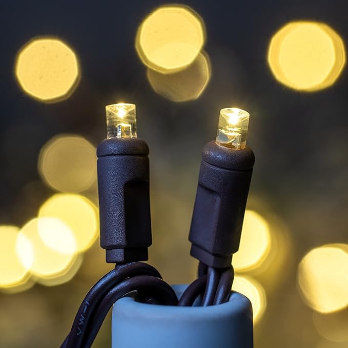 YULETIME Warm White One-Piece Wide Angle Christmas Lights 140 Count 48 Feet, 2 Sets 70 LED 24 ft High Waterproof 5mm UL Certified String Light (Warm White - Brown Wire)