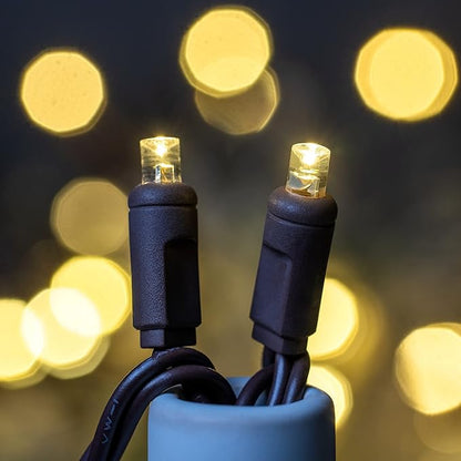YULETIME Warm White One-Piece Wide Angle Christmas Lights 140 Count 48 Feet, 2 Sets 70 LED 24 ft High Waterproof 5mm UL Certified String Light (Warm White - Brown Wire)