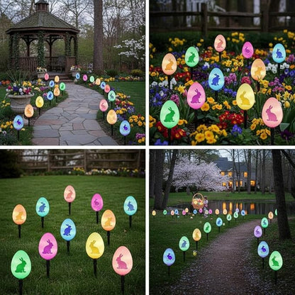 Solar Easter Egg Lights Outdoor Decorations 8 Modes Waterproof Garden Path Lights for Yard Decoration with 10 Eggs