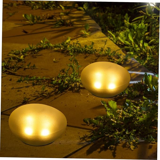 POPETPOP Delicate Pebble Shape Solar Powered Garden Lamp Warm Light Outdoor Pathway Decor Energy-efficient Charming | Lumora