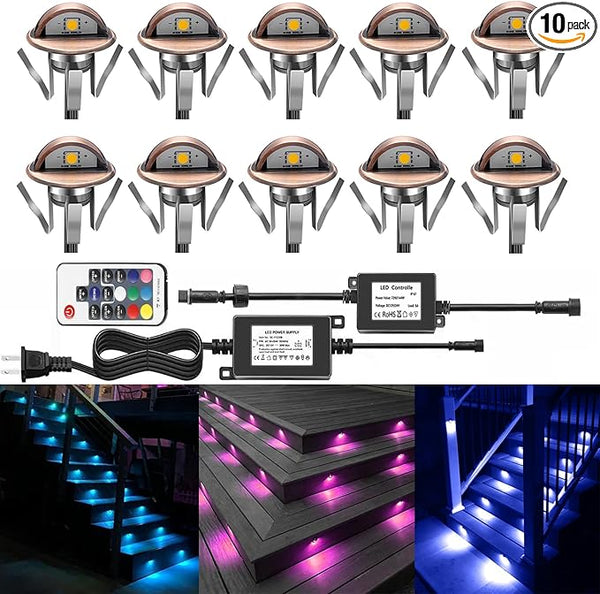 LED Deck Stair Lighting Kit, Low Voltage Patio Deck Lamp IP65 Φ1.38 Indoor Outdoor Wood RGB Multicolored Recessed | Lumora