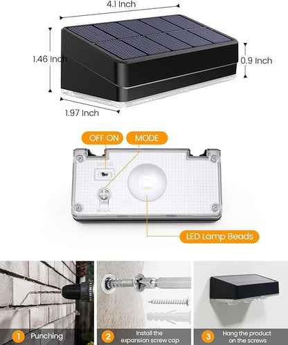 2025 Upgraded Solar Fence Lights Outdoor 8 Pack, 3000K-6000K Solar Deck Lights 30H Runtime, 12 RGB Modes Solar Powered Wall Lights IP65 Waterproof Auto On/Off for Backyard, Patio, Step, Gutter 1 Lens