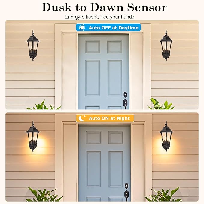 GRUENLICH Dusk to Dawn Outdoor Wall Sconce, Exterior Front Porch Lighting with Clear Glass, Black Aluminum Outside | Lumora