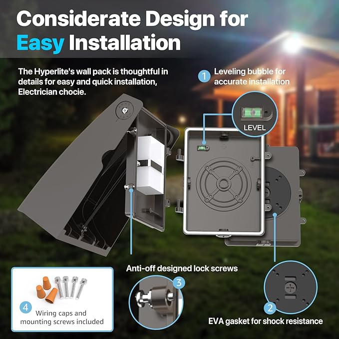 HYPERLITE LED Wall Pack Light: 40W 5200lm ETL Approved - IP65 Waterproof Full Cut-Off Adjustable Wall Pack LED Exterior Light for Garage House Driveway Building Yard - 175W Matel-Halide Replacement