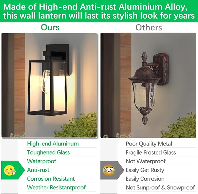 MAXvolador Outdoor Wall Lantern, Large Exterior Waterproof Wall Sconce Light Fixture, Black Anti-Rust Mount Lights Glass, E26 Porch Patio Lighting